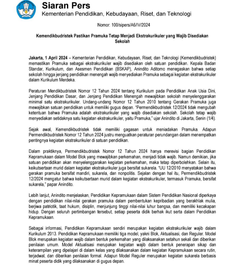 Siaran Pers Kemendikbudristek