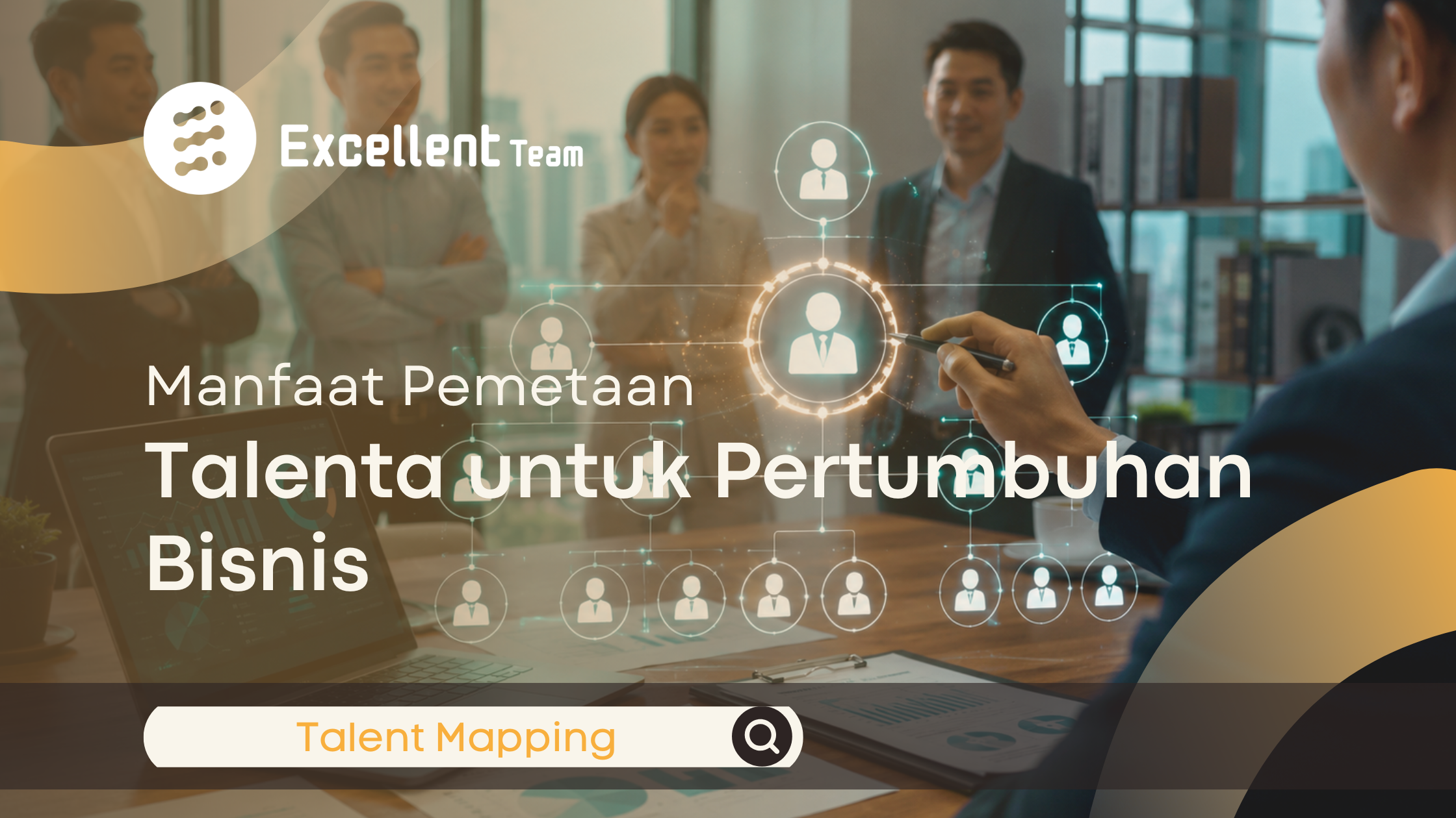 Ilustrasi pemetaan talenta untuk pertumbuhan bisnis melalui analisis SDM dan talent mapping.